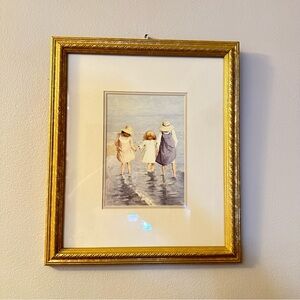 Vintage Framed Print Edward Van Goethem “Seaside Children / Sun Hats”